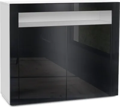 Produktbild von Vladon Kommode Valencia, Germany, Sideboard mit 2 Türen und 1 offenem Fach, Weiß matt/Schwarz Hochglanz/Schwarz Hochglanz (108 x 92 x 40 cm)