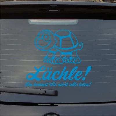 Produktbild von Heckscheibenaufkleber Lächle Du kannst Sie nicht alle töten Schildkröte 55x46 cm Hellblau Auto Aufkleber Sticker