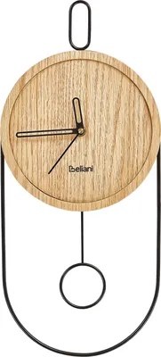 Produktbild von BELIANI Wanduhr Hellbraun MDF und Metall Oval Holzoptik mit Pendel Zeigern Sekundenzähler Batteriebetrieben ohne Zahlen Indizes Retro-Design Pendeluhr