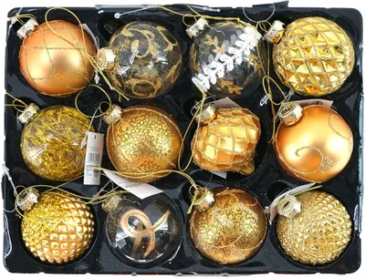 Image de Boules d'arbre de Noël en verre 12 STK Boules d'arbre de Noël jaune