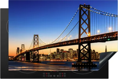 Produktbild von KitchenYeah© Herdabdeckplatte Brücke - San Francisco - Skyline , 80x52cm, Küche Deko, Glaskeramikkochfeld Herdabdeckung, Abdeckplatte fùr Kochfeld