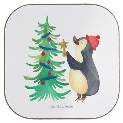Produktbild von Mr. & Mrs. Panda Untersetzer für Gläser Pinguin Weihnachtsbaum - Weiß - Geschenk, Coaster, Tassenuntersetzer, Weihnachten, Holzuntersetzer, gläseruntersetzer, Winter