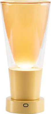 Produktbild von Zafferano Soffio Vase - LED-Tischlampe IP65, mit Vase, Touch-Dimmer, Bernsteinglas, Goldsockel, 10h Akku