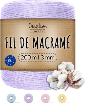 Image de Creative Deco 3mm x 200m Corde Macramé Violet Pastel - Fil de Coton et Polyester
