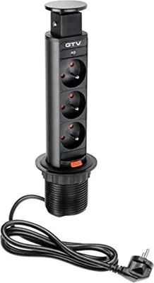 Immagine prodotto di Presa di corrente da tavolo estensibile Ø 60 mm, 3 x francese (nero)