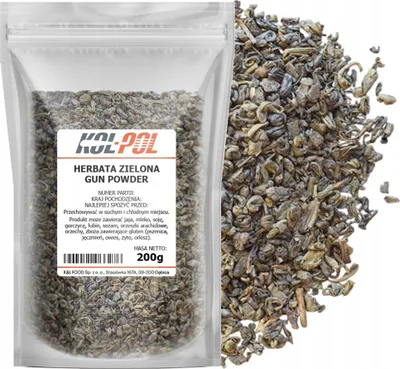 Zdjęcie produktu dla HERBATA ZIELONA GUNPOWDER 200g Liściasta naturalna aromatyczna Kol-Pol