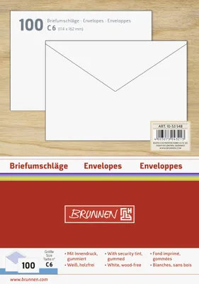 Produktbild von BRUNNEN Briefumschlag C6 gumm. weiss 100 Stück 1053548
