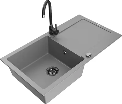 Produktbild von Mexen Leo 1 Becken-Granitspüle mit Abtropffläche und Mischbatterie Telma, Grau - 6501-71-670200-70-B