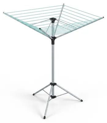 Produktbild von Relaxdays Wäschespinne, 15 m Leine, für Garten & Camping, klappbar, mit Standfuß, Balkon Wäscheschirm H: 140 cm, silber