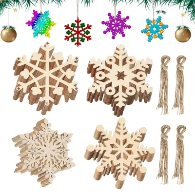 40 Holz-Schneeflocken, 7 cm, Weihnachtsbaum-Deko, DIY