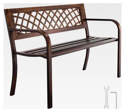Produktbild von Gartenbank mit Metallrahmen Kohlenstoffstahl, 116 cm, 250 kg Tragkraft, Balkonbank mit PVC-Netzmuster und Armlehnen, Schwarz