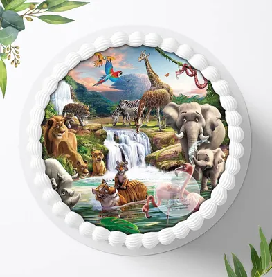 Produktbild von Für die Geburtstags Torte ein Tortenaufleger, Zuckerbild mit dem Motiv: Safari, Essbares Foto für Torten, Fondant, Ø 20cm, 0760c