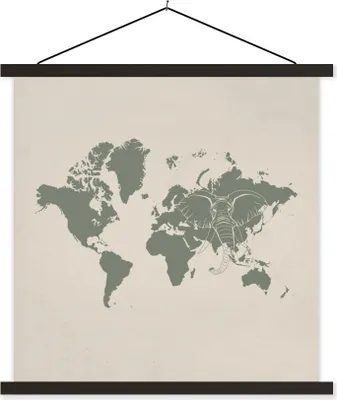Produktbild von MuchoWow® Textilposter Weltkarte - Elefant - Grau 40x40 cm mit schwarzem Rahmen - Fotos