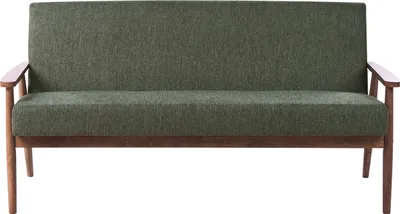 Produktbild von BELIANI 3-Sitzer Sofa Grün u. Dunkelbraun Stoffbezug Gepolstert mit Holz Armlehnen Retro Stil Wohnzimmersofa Polstersofa Stoffsofa Couch