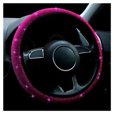 Produktbild von Lenkradbezug Kunstleder 37-38cm Rosa Lenkrad Abdeckung für Damen mit Bling Diamanten Rutschfest Universal Atmungsaktiv