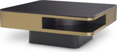 Produktbild von Casa Padrino Luxus Couchtisch Messingfarben / Schwarz 89,5 x 89,5 x H. 33,5 cm - Wohnzimmertisch mit Glasplatte - Wohnzimmer Möbel - Luxus Möbel