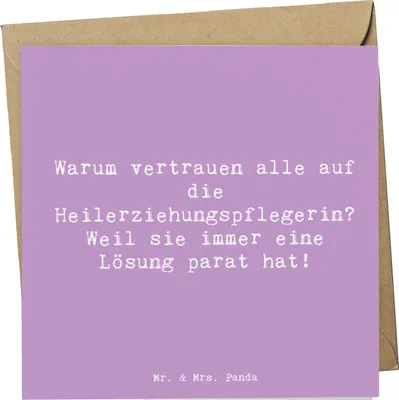 Produktbild von Mr. & Mrs. Panda Grußkarte Spruch Heilerziehungspflegerin Lösungsexpertin - Lavendeltraum - Geschenk, Berufspassion, Beruf, Berufsliebe, Geschenke mit Herz, Integration