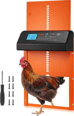 Obrázek produktu pro VEVOR automatická klapka pro kuřata, dvířka do kurníku s časovačem, manuálním nastavením a ochranou proti uvíznutí, dvířka pro kuřata, otevírací branka do výběhu pro kuřata s vodotěsným těsněním, oranžová, 350x250x73 mm