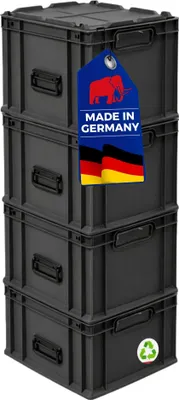 Produktbild von SuperSparSet 4x Eurobox NextGen Portable  Germany | HxBxT 33,5x30x40cm | 30 Liter | Schwarz | Eurobehälter, Transportbox, Transportbehälter, Stapelbehälter