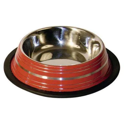 Produktbild von Kerbl Edelstahlnapf gestreift 450ml - Rot