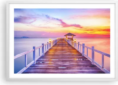 Produktbild von Gerahmtes Poster - Weißer Rahmen - Sonnenuntergang Wasser Brücke Horizont - 70x50 cm - Wand Bild - Wanddeko - Wandbilder - Wandposter - Bilderrahmen - Bilder - Kunstdruck - Wandbild - P2WAA70x50-2515