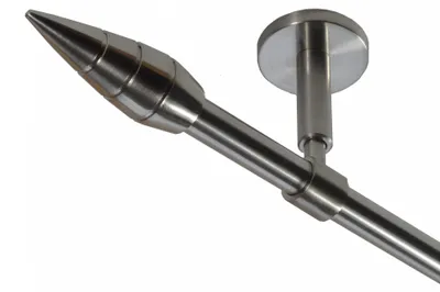 Produktbild von Gardinenstange Set Edelstahl Look Metall Ø 16mm zur Deckenträger 1-lauf Modern Spitze, Länge wählbar D11 E18