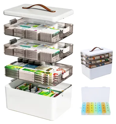 Image de Grande trousse de premiers secours portable avec 4 compartiments - Organisateur pour médicaments