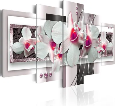 Produktbild von Modernes Wandbild b-A-0042-b-o (150x75) - 5 Teilig Bilder Fotografie auf Vlies Leinwand Foto Bild Dekoration Wand Bilder Kunstdruck Blumen Orchidee