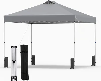 Zdjęcie produktu dla COSTWAY Pawilon 3x3m, pawilon składany typu pop-up, odporny na zimę, pawilon ogrodowy z 4 workami z piaskiem, śledziami, linami i torbą na kółkach, namiot imprezowy, osłona przeciwsłoneczna, szary