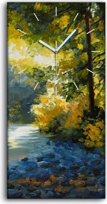 Produktbild von Wohnzimmer-Bild Leinwand Uhr Geräuschlos 30x60 Ölgemälde Wald Bäume Blumen Kunst - weiße Hände