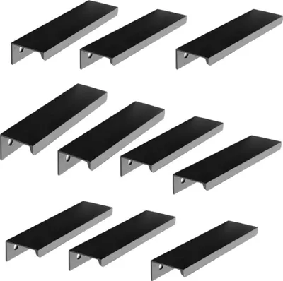 Produktbild von 10 Stück schwarze Möbelgriffe - unsichtbare Griffe für Küchenmöbel - matt schwarz aus Aluminiumlegierung - Bohrabstand 96 mm
