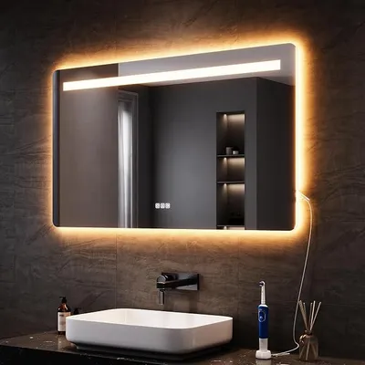 Immagine prodotto di Specchio da bagno illuminato, dimensioni 120x70 cm, specchio LED con interruttore touch e funzione di memoria, 3 colori di luce regolabili, dimmerabile, antiappannamento, con presa di corrente