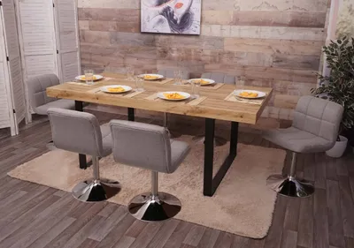 Immagine prodotto di set di 6 sedie da pranzo Kavala, sedia da cucina, sedia in tessuto/tessuto, girevole cromata certificata  ~ grigio chiaro