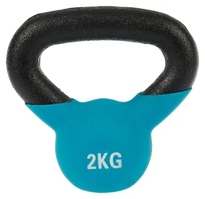 Obrázok produktu pre Kettlebell 2 kg, modrá – liatina – ergonomická rukoväť – vhodná na posilňovanie a kardio tréning