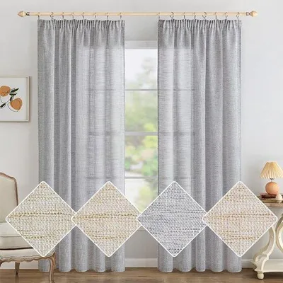 Immagine prodotto di Tende effetto lino Ibbenzoa®, confezione da 2, colore grigio chiaro, dimensioni 140 x 200 cm – composizione: 70% poliestere/30% lino, ideali per soggiorno e camera da letto