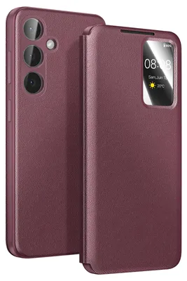 Zdjęcie produktu dla Avizar, etui typu folio z wytłoczonym wzorem i okienkiem Smart View do Galaxy S26, kolor bordowy