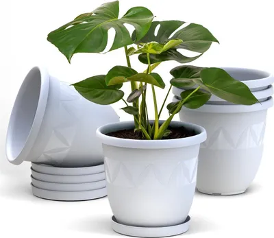 Produktbild von Plastard Blumentopf 5er Set Ø35 cm mit Untersetzer Weiss - Pflanzkübel