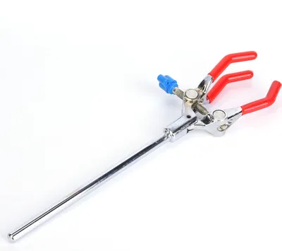 Imagen del producto de Soporte de laboratorio ajustable con abrazadera para tubos, sujetador de tres puntas, y clip para matraz, ideal para suministros de laboratorio de química