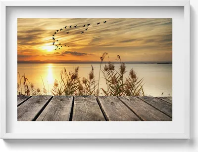 Produktbild von Pier bei Sonnenuntergang– Wandbild mit Rahmen – Gerahmtes Bild  – Wanddekoration – 70x50 cm –  Schwarz Rahmen