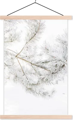 Produktbild von MuchoWow® Textilposter Winter - Schnee - Zweige 60x90 cm mit holzfarbenen Rahmen - Textil