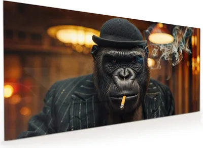 Produktbild von Küchenrückwand Spritzschutz Glas mit Motiv Rauchender Gorilla 40 x 40 cm