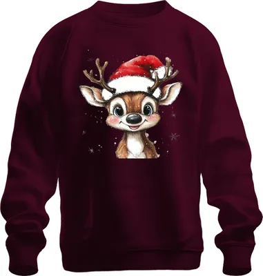 Produktbild von Weihnachtsrentier Niedlich Santa Hut Schneeflocken Aquarell süß Uni Sweatshirt Pullover, Burgundy, 3XL