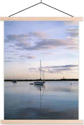 Produktbild von MuchoWow® Textilposter Boot - Wolken - Meer 60x80 cm mit holzfarbenen Rahmen - Wandbild