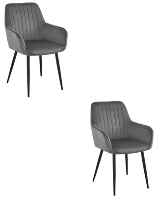 Image de Chaise - Leobert - Solden - Velours Gris Foncé/Pieds Noirs - Lot De 2