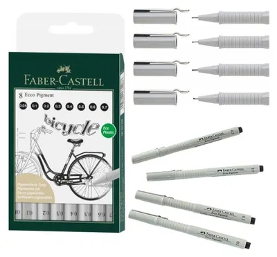 Produktbild von ECCO FABER-CASTELL PIGMENT-Zeichenstifte 8 Stk. ETUI (0,05, 0,1, 0,2, 0,3, 0,4, 0,5, 0,6, 0,7 ) SCHWARZ 166008FC