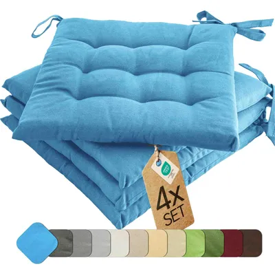 Produktbild von Sitzkissen Stuhlkissen Indoor & Outdoor 4er Set 40x40 cm - Hellblau - etérea Stuhl Kissen Auflage mit Bändern