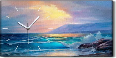 Produktbild von Dekor Leinwand Uhr Wandbilder 60x30 Gemälde Küste Ozean Meer Wellen Himmel - weiße Hände