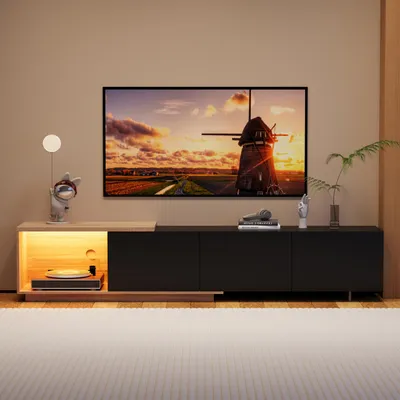 Produktbild von UnboxG TV-Lowboard 240 cm Schwarz mit LED-Beleuchtung, 3 Schubladen & Viel Stauraum – Modernes Wohnzimmer-Medienboard