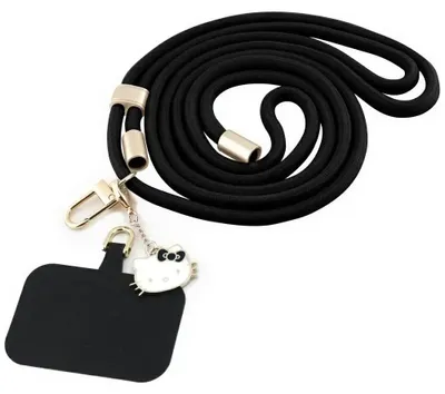 Image de Hello Kitty Patch & Kitty Head Charm Lanyard universel pour téléphone portable Noir