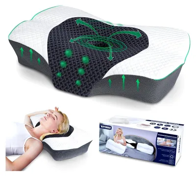 Produktbild von Ergonomisches Nackenkissen, Orthopädisches Nackenstützkissen 60 x 40 x 13/11 cm aus Memory Foam für Seiten-, Rücken- und Bauchschläfer